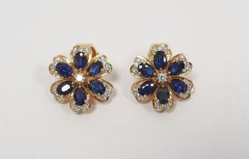 Pair of 18ct yellow gold, sapphire and diamond earrings, stamped 750  Condition ReportWidth