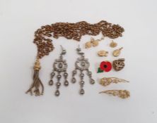 Quantity of gold-coloured and silver jewellery to include drop earrings, chain pendant, etc