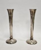 Pair of 20th century silver stem vases of circular tapering form, on circular foot, Birmingham, S