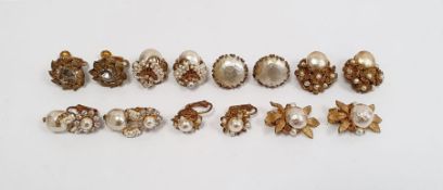 Collection of seven various pairs of vintage baroque-style 'Miriam Haskell' clip-on costume earrings
