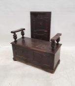 20th century oak monk's bench on turned front legs