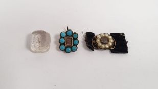 Victorian gold-coloured metal, turquoise set lace brooch, a gold-coloured metal split pearl and hair