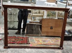 Mahogany rectangular overmantel mirror with cavetto cornice and channelled frame, 120cm wide