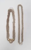 Silver mesh chainmail-style necklace with heart-shaped clasp and bar, 1.5oz and another