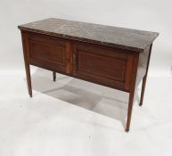 Edwardian marble-topped washstand with satinwood crossbanding cupboard below having pair of panelled