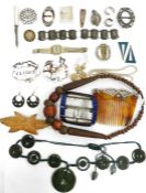 Two boxes of assorted costume jewellery to include earrings, hair slide, belt buckle, necklace, etc