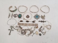 Quantity of silver and silver-coloured jewellery to include bracelet set with tiger's eye,