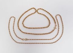 Two various 9ct gold necklaces, variously ropetwist and spiral oval links, gross weight 12.8g