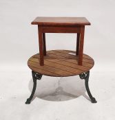 Metal base, pine topped, circular garden coffee table, 39.5cm x 72cm diameter and a 20th century oak