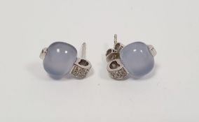 Pair of 18k white gold, diamond and chalcedony stud earrings Condition ReportLight surface marks
