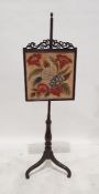 19th century needlework polescreen on baluster turned column to tripod base