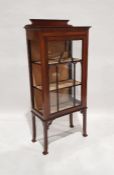 Edwardian mahogany display cabinet with single glazed door enclosing three shelves, on square-