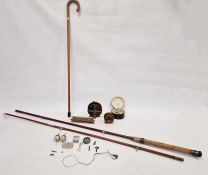 Early 20th century wooden fishing reel, another early 20th century wooden fishing reel, a vintage
