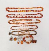Quantity amber-coloured bead necklaces, similar pendant, bracelet, brooch and other jewellery (1