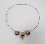 Silver pendant and chain set with blue lapis lazuli and matching earrings, stamped JMG, 925