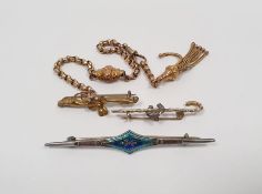 Charles Horner silver and enamel bar brooch, lozenge-shaped with turquoise and blue enamel, a gold-