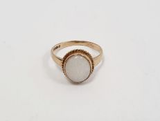 9ct gold and single opal ring with ropetwist border Condition ReportSize K/L