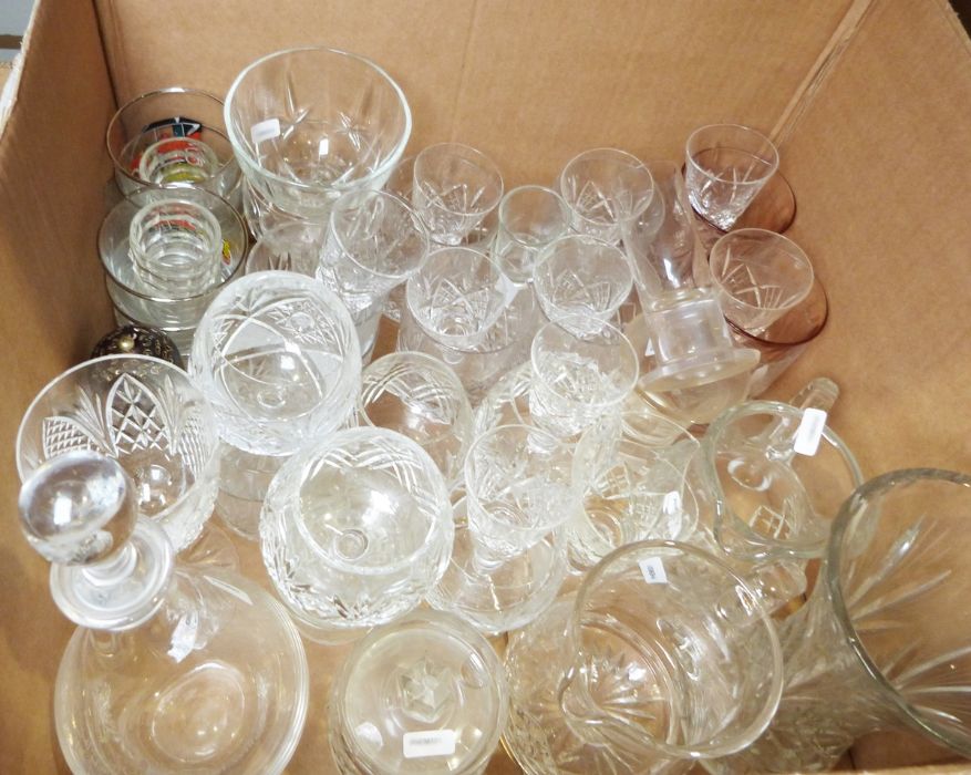 Set of four cut glass hock glasses, a glass decanter and assorted cut glassware to include vases, - Image 3 of 3