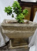 Composite stone urn of square form, 42cm high approx.