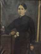 19th century school Oil on canvas Figure holding white rose, unsigned, 80cm x 63cm