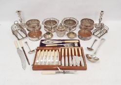 Pair EPNS and turned wood wine coasters, each with everted foliate rim, another pair of neo-