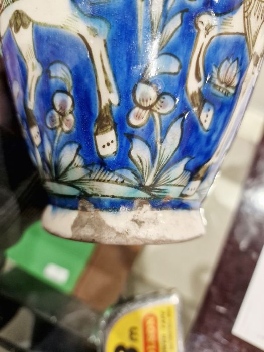 Two 19th century Persian Kajar Dynasty pottery vases, the first bottle-shaped painted with birds - Image 22 of 26