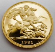 1981 gold proof sovereign in case Condition ReportSee photos for relevent paperwork/COA's that