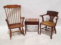 20th century spindleback rocking chair, a piano stool and a further chair (3)