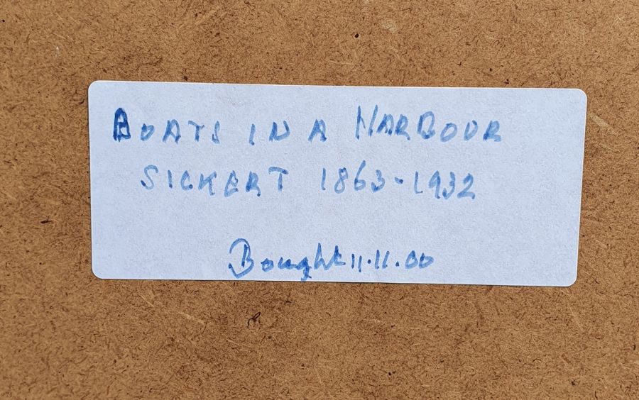 Bernhard Sickert (1863-1932) Pastel  Boats in harbour, signed lower right, 27cm x 38.5cm - Image 4 of 5