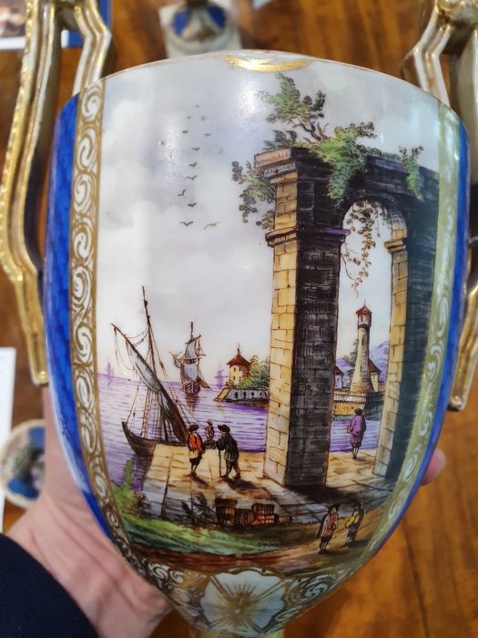 Pair antique Dresden covered pot-pourri vases, each with wreath ribbon ring handle to the - Image 17 of 36