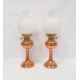 Pair of copper and brass oil lamps, marked Duplex made in England, with their accompanying chimney - Image 1 of 2