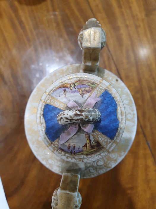 Pair antique Dresden covered pot-pourri vases, each with wreath ribbon ring handle to the - Image 12 of 36