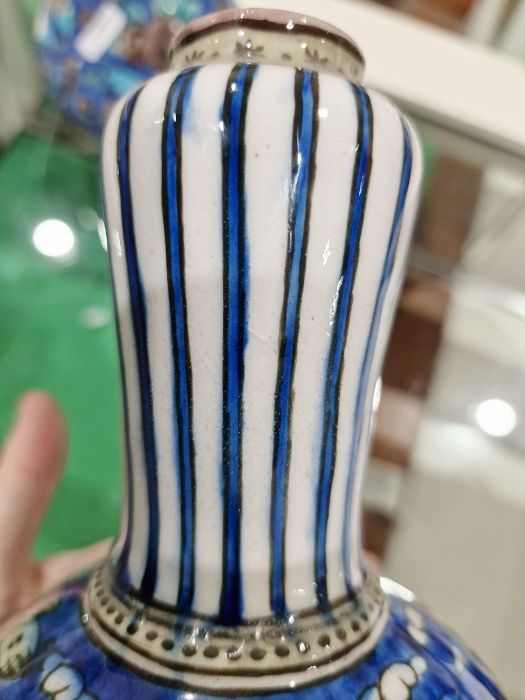 Two 19th century Persian Kajar Dynasty pottery vases, the first bottle-shaped painted with birds - Image 5 of 26