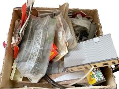 Assorted model railway accessories to include track, Triang power units, buildings, etc (two boxes)