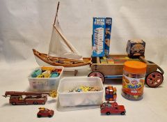 One box of  children's toys to include diecast models, jigsaws, board games to include Dinky Toys