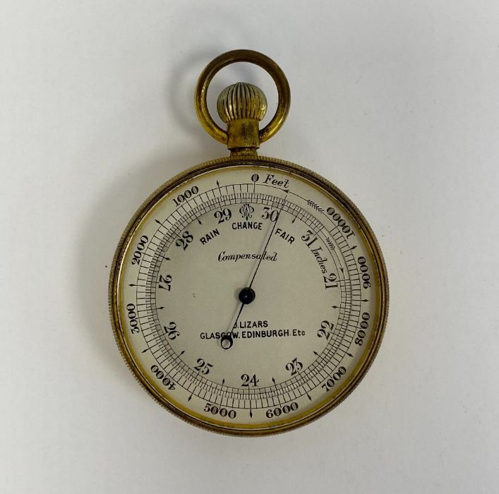 Brass-cased pocket barometer by J Lizars (Edinburgh & Glasgow),  with silvered dial, 5cm diam. - Image 3 of 3