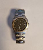 Gentleman's stainless steel Omega Seamaster wristwatch with calendar aperture and side button, black