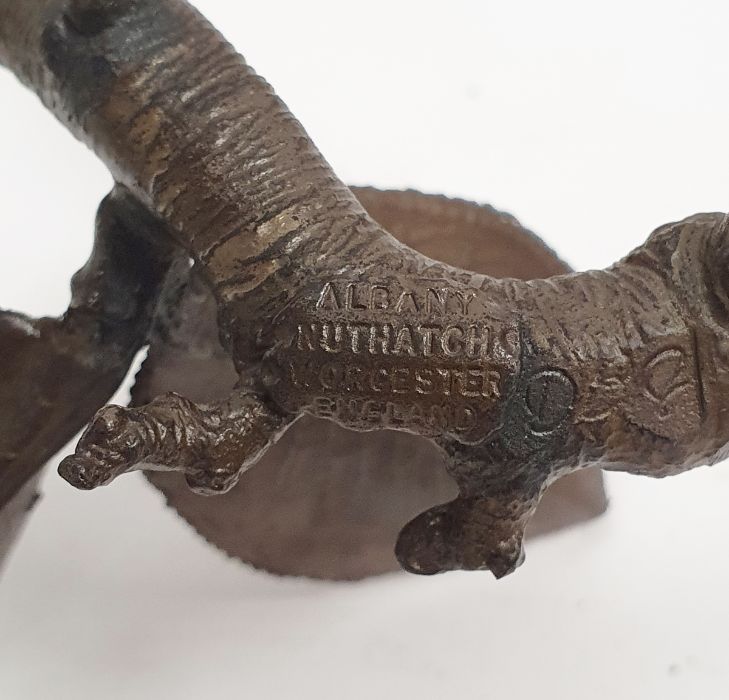 Pair of Albany Fine China Limited birds on bronze branches, one inscribed 'Nut Hatch' and the - Image 10 of 16