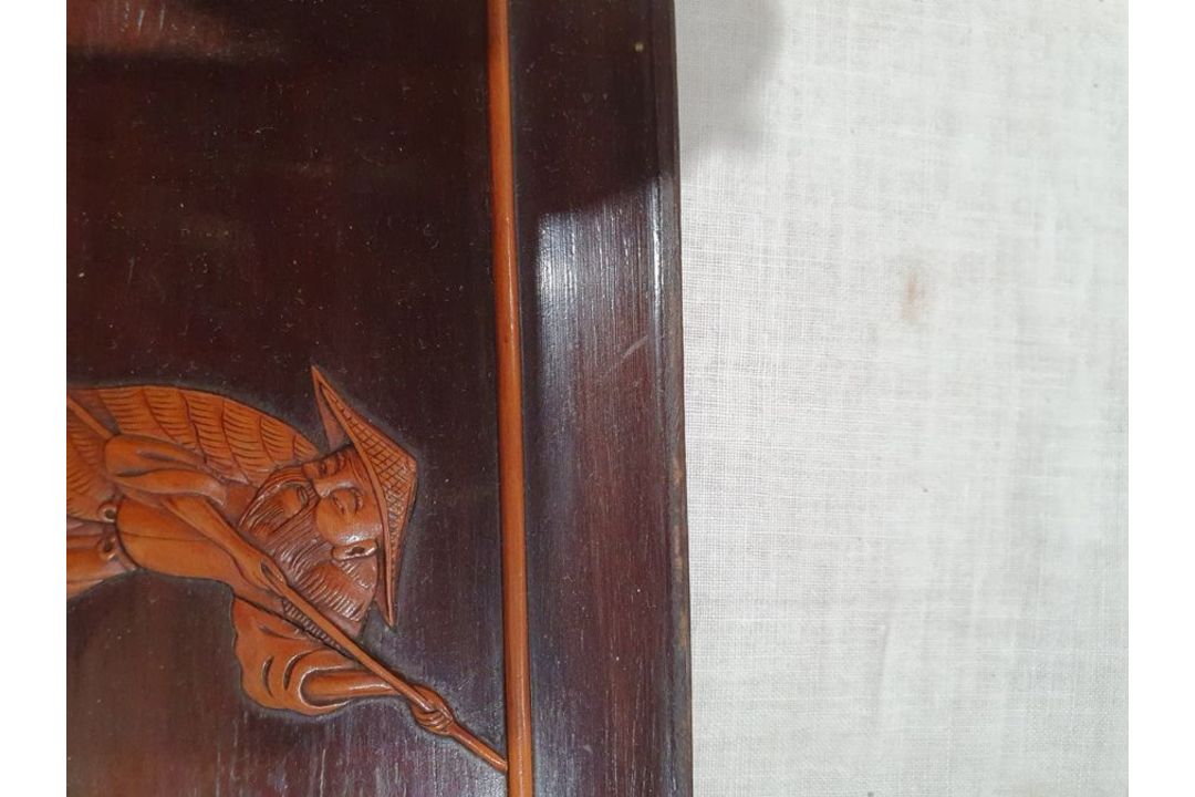 Set of three lacquered carved wood panels of figures and musicians in lakeside gardens, others - Image 13 of 26