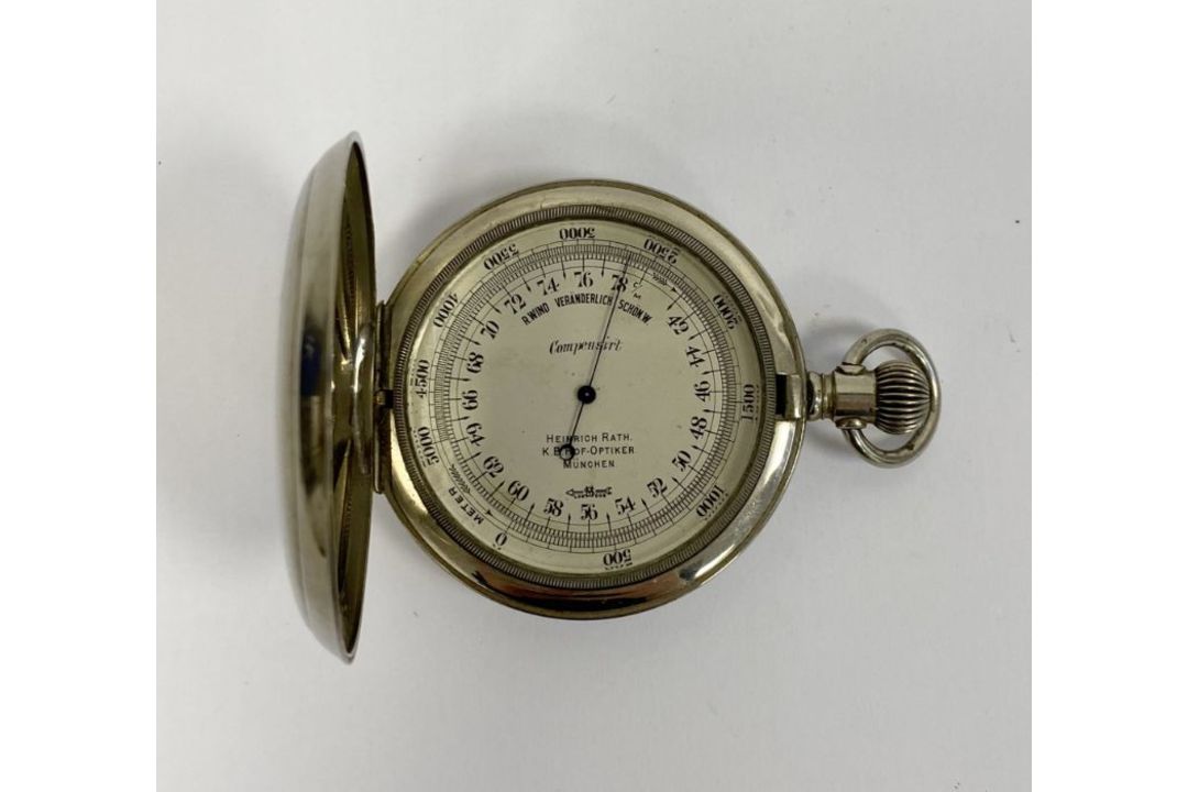 Late 19th century chrome cased compensated pocket barometer produced by Heinrich Rath of Munich, - Image 1 of 2