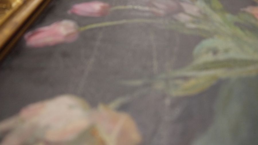 20th century school  Oil on canvas Still life study of roses and tulips, unsigned, 39cm x 49cm - Image 3 of 6