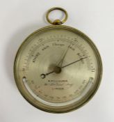 Late 19th century brass-cased barometer by M Pillischer, with thermometer, the silvered dial