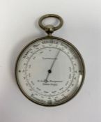Late 19th century white metal cased French pocket aneroid barometer by La Fontaine, with white