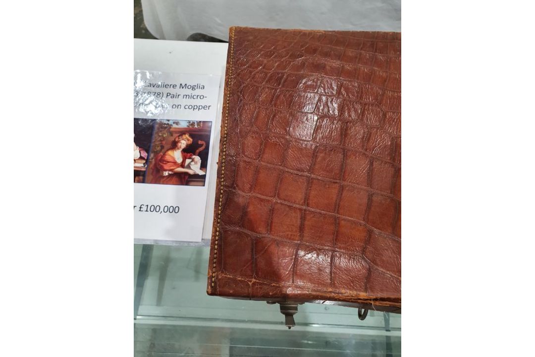 A crocodile skin suitcase, early to mid 20th century, gilt lettering stamped for John Bagshaw & - Image 8 of 36