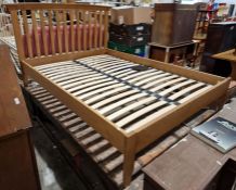 20th century oak double bedframe with slatted headboard (4'6