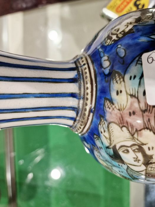 Two 19th century Persian Kajar Dynasty pottery vases, the first bottle-shaped painted with birds - Image 26 of 26