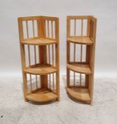 Pair of modern beech folding three-shelf corner units (2)