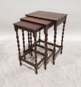 20th century mahogany bowfront chest of four long drawers, on bracket feet and a nest of three oak