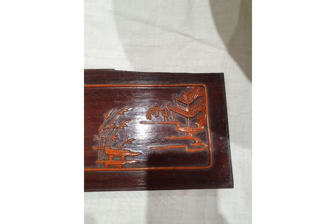 Set of three lacquered carved wood panels of figures and musicians in lakeside gardens, others - Image 5 of 26