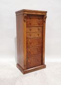 Victorian walnut Wellington chest, the rectangular top above seven graduated drawers, to plinth